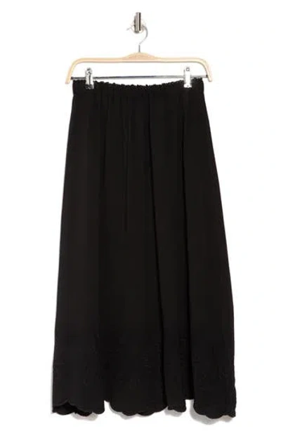Adrianna Papell Floral Embroidered Midi Skirt In Black