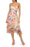 ADRIANNA PAPELL FLORAL EMBROIDERED MIDI SUNDRESS
