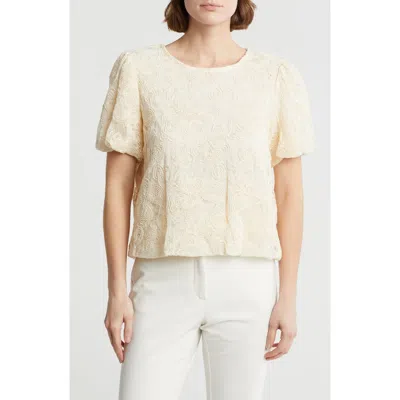 Adrianna Papell Floral Embroidered Puff Sleeve Crop Top In Gold