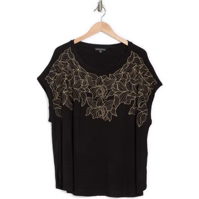 Adrianna Papell Floral Embroidered Shirt In Black
