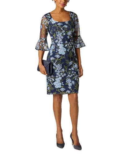 Adrianna Papell Floral Embroidered Short Dress In Multi