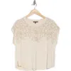 Adrianna Papell Floral Embroidered Short Sleeve T-shirt In Barley