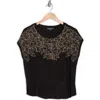 ADRIANNA PAPELL ADRIANNA PAPELL FLORAL EMBROIDERED SHORT SLEEVE T-SHIRT