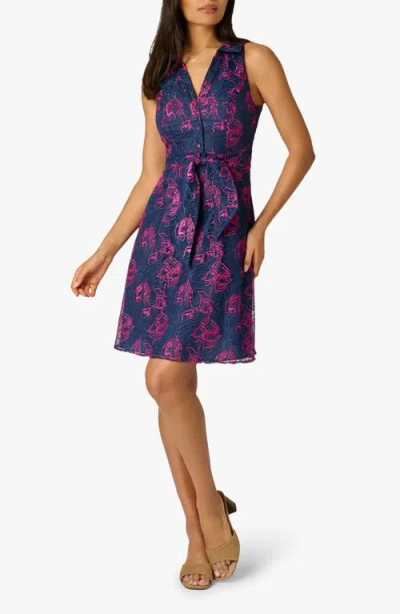 Adrianna Papell Floral Embroidered Sleeveless Fit & Flare Dress In Blue