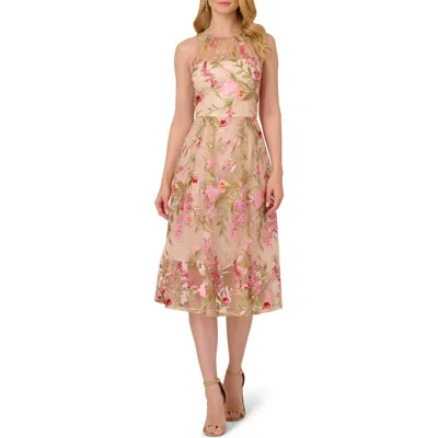 adrianna papell sleeveless fit and flare dress Sleeveless Mikado Fit And Flare Midi Dress With V-Back In Midnight main image 0