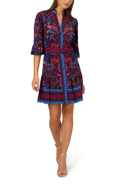 Adrianna Papell Floral Flounce Belted Dress In Multi