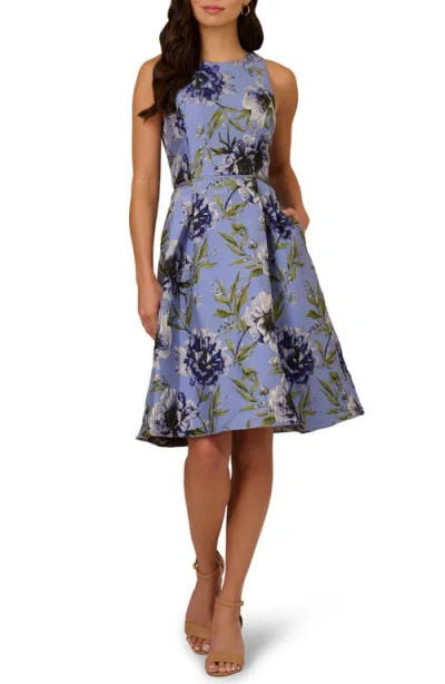 Adrianna Papell Floral Jacquard Cocktail Dress In Blue Multi