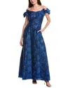 Adrianna Papell Floral Jacquard Gown In Blue