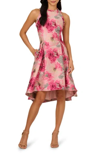 Adrianna Papell Floral Jacquard High-low Dress In Multi