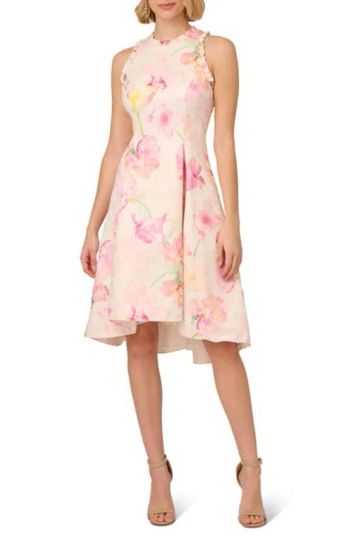 ADRIANNA PAPELL FLORAL JACQUARD HIGH-LOW DRESS