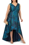 Adrianna Papell Floral Jacquard High-low Fit & Flare Cocktail Dress In Multi