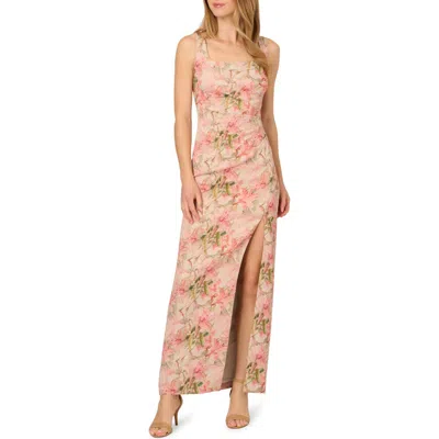 Adrianna Papell Floral Jacquard Metallic Matelasse Column Gown