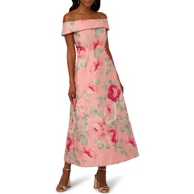 Adrianna Papell Floral Jacquard Off The Shoulder A-line Dress In Pink Multi