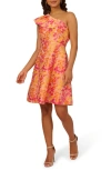 ADRIANNA PAPELL FLORAL JACQUARD ONE-SHOULDER COCKTAIL DRESS