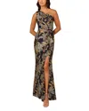 Adrianna Papell Metallic Floral Jacquard Mermaid Gown In Blue/gold