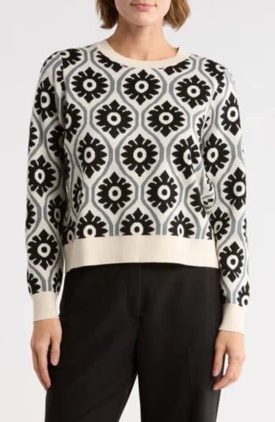 Adrianna Papell Floral Jacquard Sweater In Multi