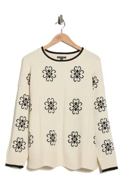 Adrianna Papell Floral Jacquard Sweater In Neutral