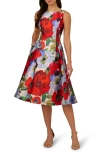 Adrianna Papell Floral Mikado Cocktail Dress In Ivory/red Multi