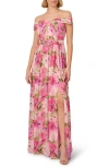 ADRIANNA PAPELL FLORAL OFF THE SHOULDER GOWN