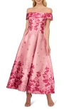 Adrianna Papell Floral Off The Shoulder Jacquard Gown In Pink Multi