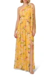 ADRIANNA PAPELL FLORAL ONE-SHOULDER CHIFFON GOWN