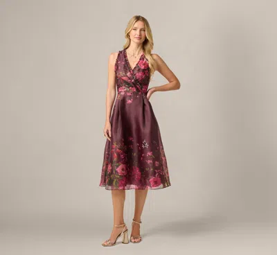 Adrianna Papell Floral Organza Ruffle Midi Dress In Burgundy Multi