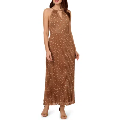 Adrianna Papell Floral Pleat Chiffon Maxi Dress In Brown