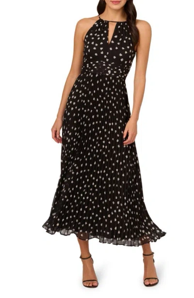 Adrianna Papell Floral Pleat Chiffon Maxi Dress In Black/ Ivory