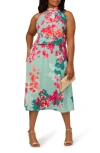 Adrianna Papell Floral Print Halter Neck Midi Dress In Turquoise Multi