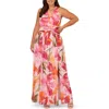Adrianna Papell Floral Print Sleeveless Chiffon Gown In Pink