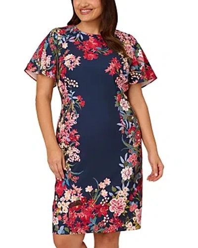 Adrianna Papell Floral Print Stretch Short Dress In Navy Multi