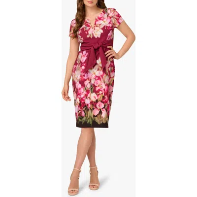 Adrianna Papell Floral Print Tie Front Sheath Dress In Purple