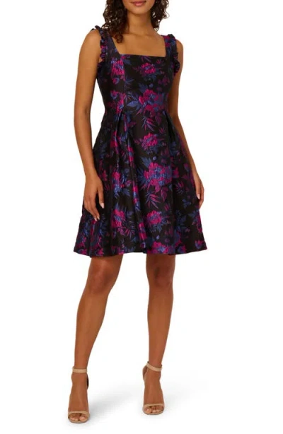 Adrianna Papell Floral Ruffle Jacquard Cocktail Dress In Multi