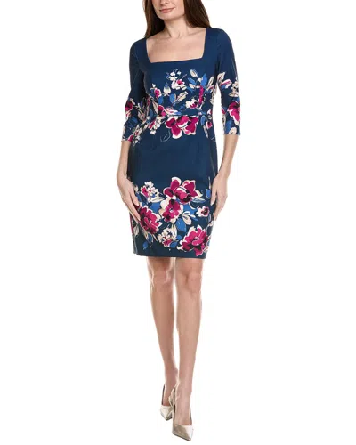 Adrianna Papell Border Floral Midi Dress In Blue