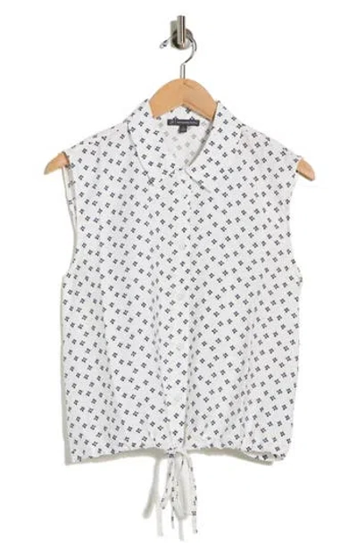 Adrianna Papell Printed Texture Airflow Woven Blouse In White