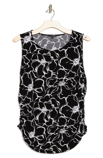 Adrianna Papell Floral Stretch Jersey Tank In Black/ White Exploded Floral