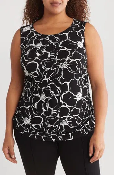 Adrianna Papell Floral Stretch Jersey Tank In Black/white Exploded Floral