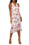 ADRIANNA PAPELL FLORAL TIE BELT HIGH-LOW DRESS