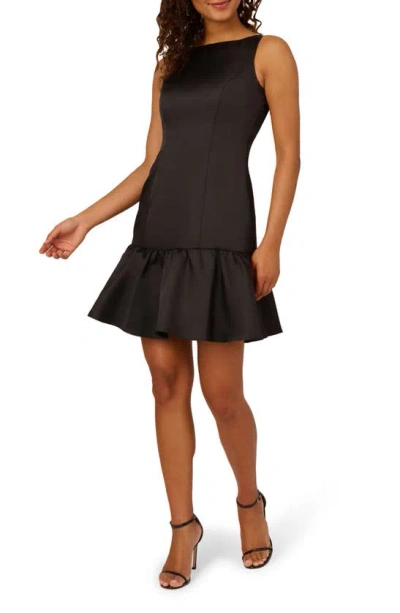 Adrianna Papell Flounce Hem Mikado Cocktail Dress In Black | ModeSens