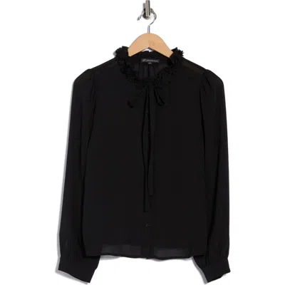 Adrianna Papell Flower Tie Neck Button-up Shirt In Black