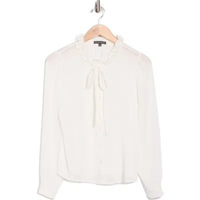 Adrianna Papell Flower Tie Neck Button-up Shirt In White