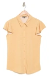 Adrianna Papell Flutter Sleeve Button-up Shirt In Maize/ Ivory Little Dot
