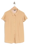 Adrianna Papell Flutter Sleeve Button-up Shirt In Maize Ivory Little Dot