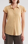 Adrianna Papell Flutter Sleeve Button-up Shirt In Maize/ivory Little Dot