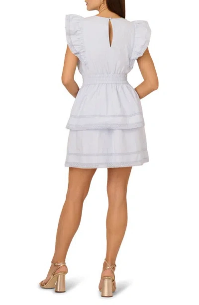 Adrianna Papell Flutter Sleeve Cotton Minidress In Chambray Blue