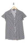Adrianna Papell Flutter Sleeve Crepe Button-up Top In Black/ivory Small Stripe