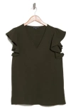 Adrianna Papell Flutter Sleeve Crinkled Satin Blouse In Dark Green