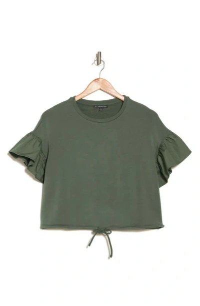 Adrianna Papell Flutter Sleeve Drawstring Hem T-shirt In Deep Moss