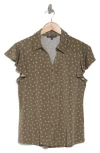 Adrianna Papell Flutter Sleeve Knit Button-up Shirt In Green