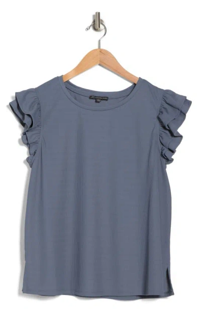 Adrianna Papell Flutter Sleeve Knit Top In Dusty Blue